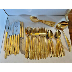 35-Piece Northland Gold Stainless Japan Mid Century Flatware Silverware